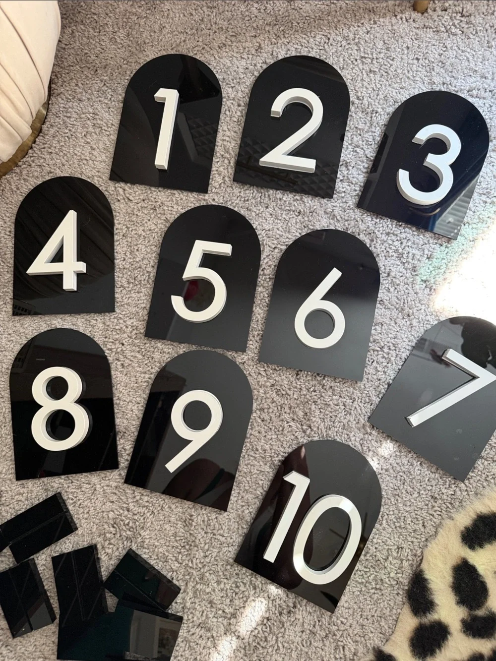 Set of Black Arched Number Plaques with White Numbers (1-10)